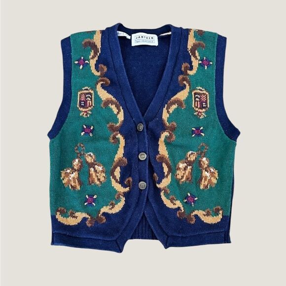 Jantzen Tops - Vintage Jantzen Classics Navy Knit Vest with Floral Accents
